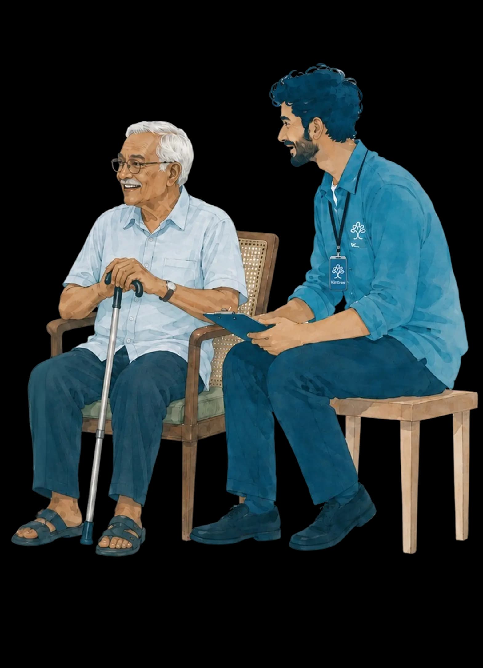 A social worker speaking with an older man